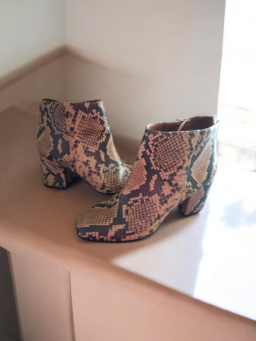 Franco Sarto Snake-Print Ankle Boots in Tan and Black - Picture 5 of 5